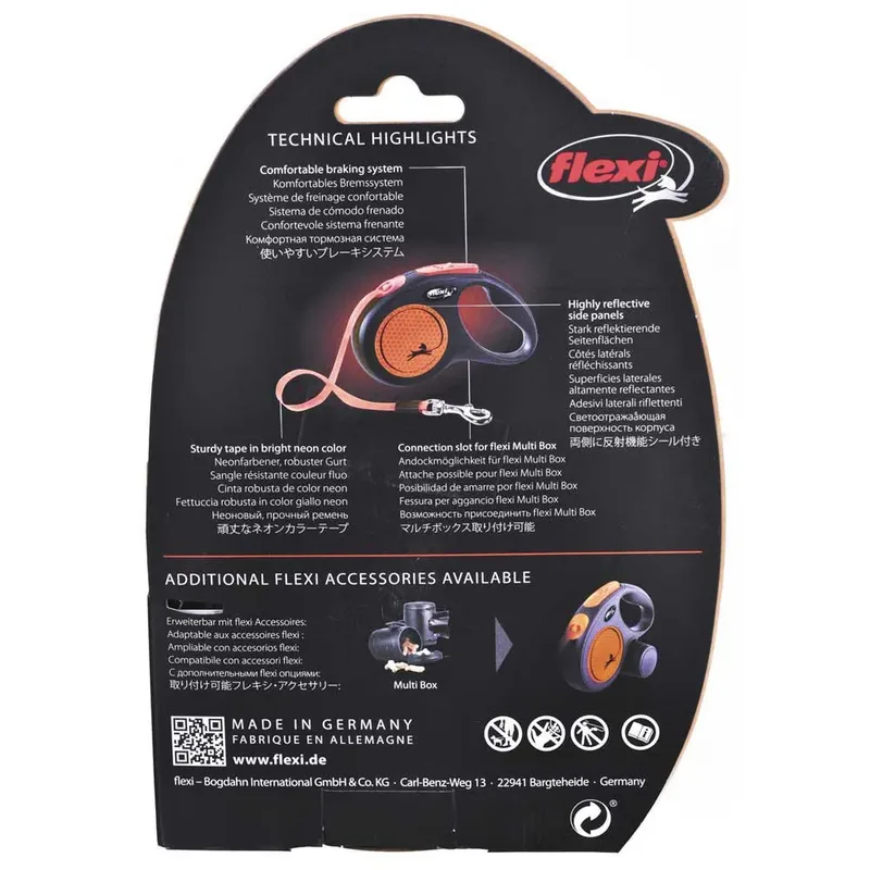 New Neon Tape - Hondenriem - Oranje - M - 5 m - Middelgrote Honden de flexi en Noir – photo produit 5 sur 5