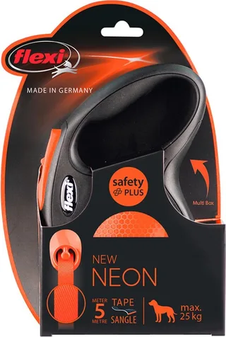 New Neon Tape - Hondenriem - Oranje - M - 5 m - Middelgrote Honden de flexi en Noir – photo produit 1 sur 5
