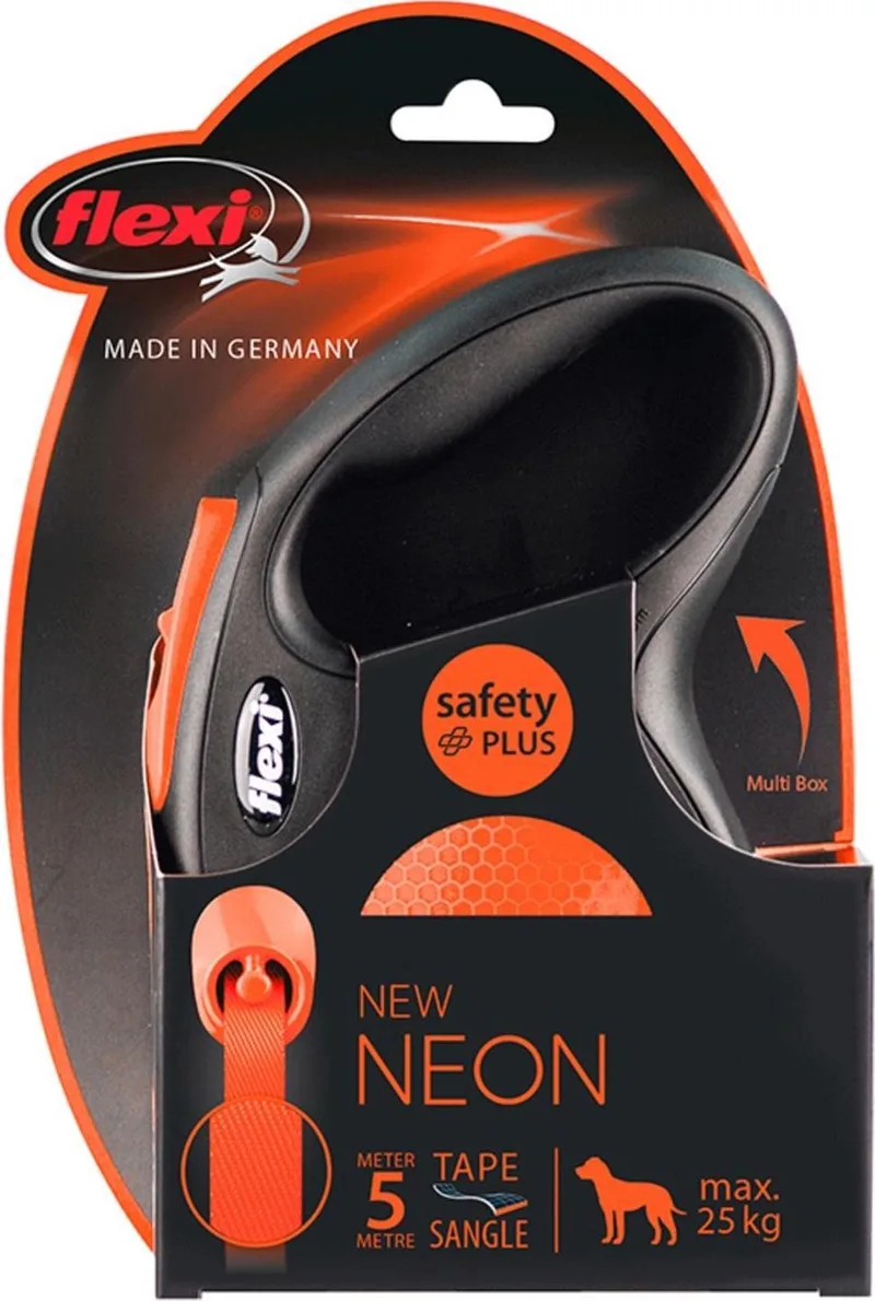 New Neon Tape - Hondenriem - Oranje - M - 5 m - Middelgrote Honden de flexi en Noir – photo produit 1 sur 5