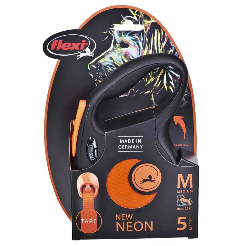New Neon Tape - Hondenriem - Oranje - M - 5 m - Middelgrote Honden de flexi en Noir – photo produit 4 sur 5