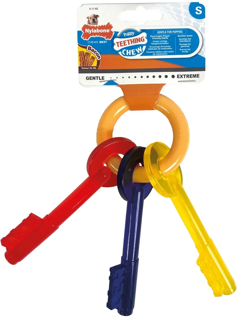 Nylabone Puppy Teething Key Flexible Geel&Blauw&Rood - Hondenspeelgoed - Small Tot 11kg by flexi in Multicolour – product photo