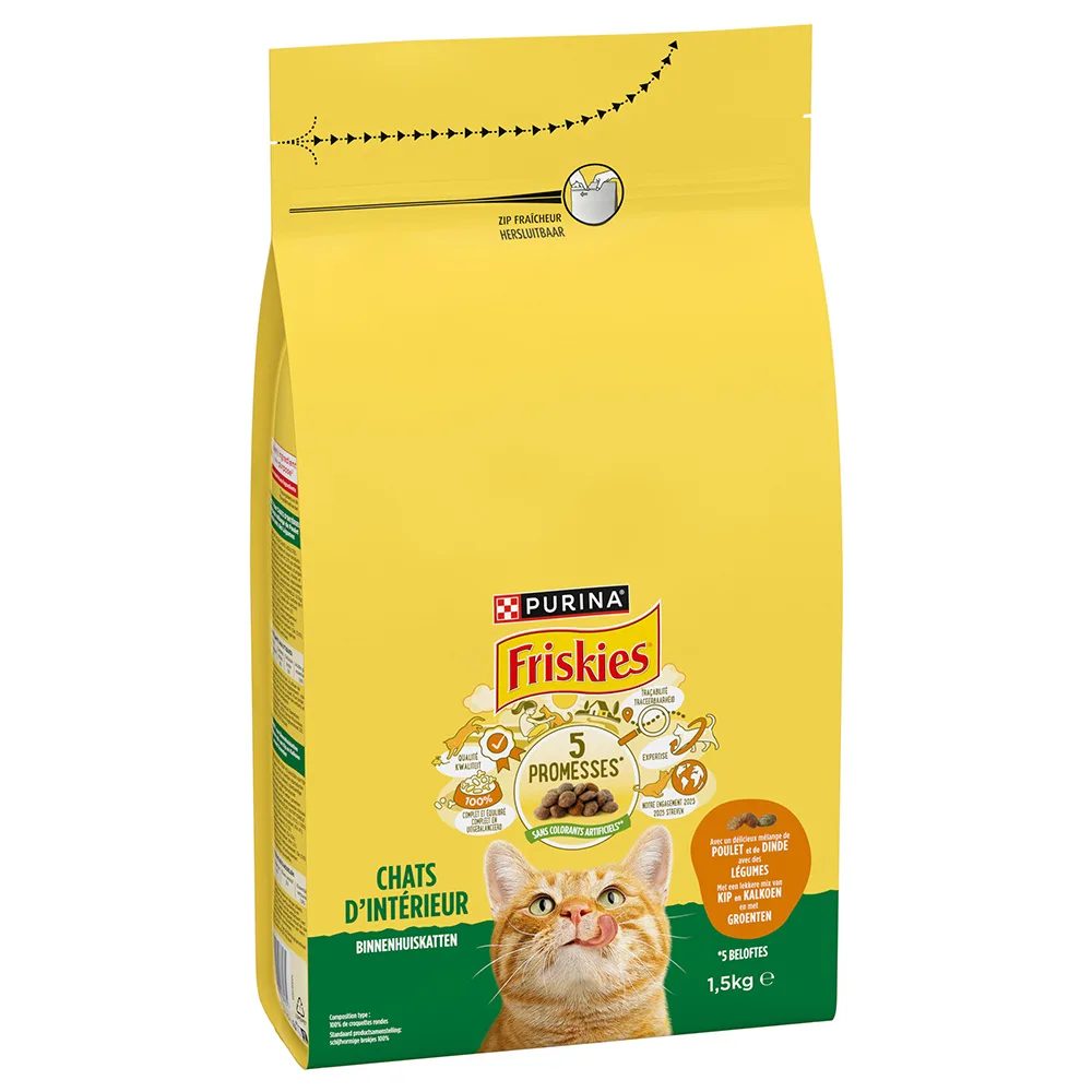 1,5kg PURINA FRISKIES Indoor kattenvoer met kip, kalkoen en groenten droog de Friskies – photo produit