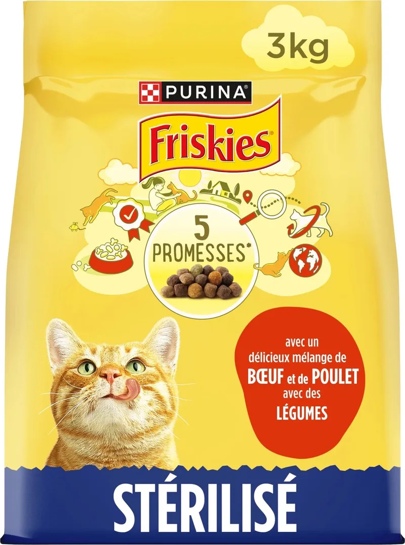 3x Friskies droogvoer voor katten - RUND, KIP & groenten - kattenbrokken voor gesteriliseerde katten- 3kg de Friskies – photo produit