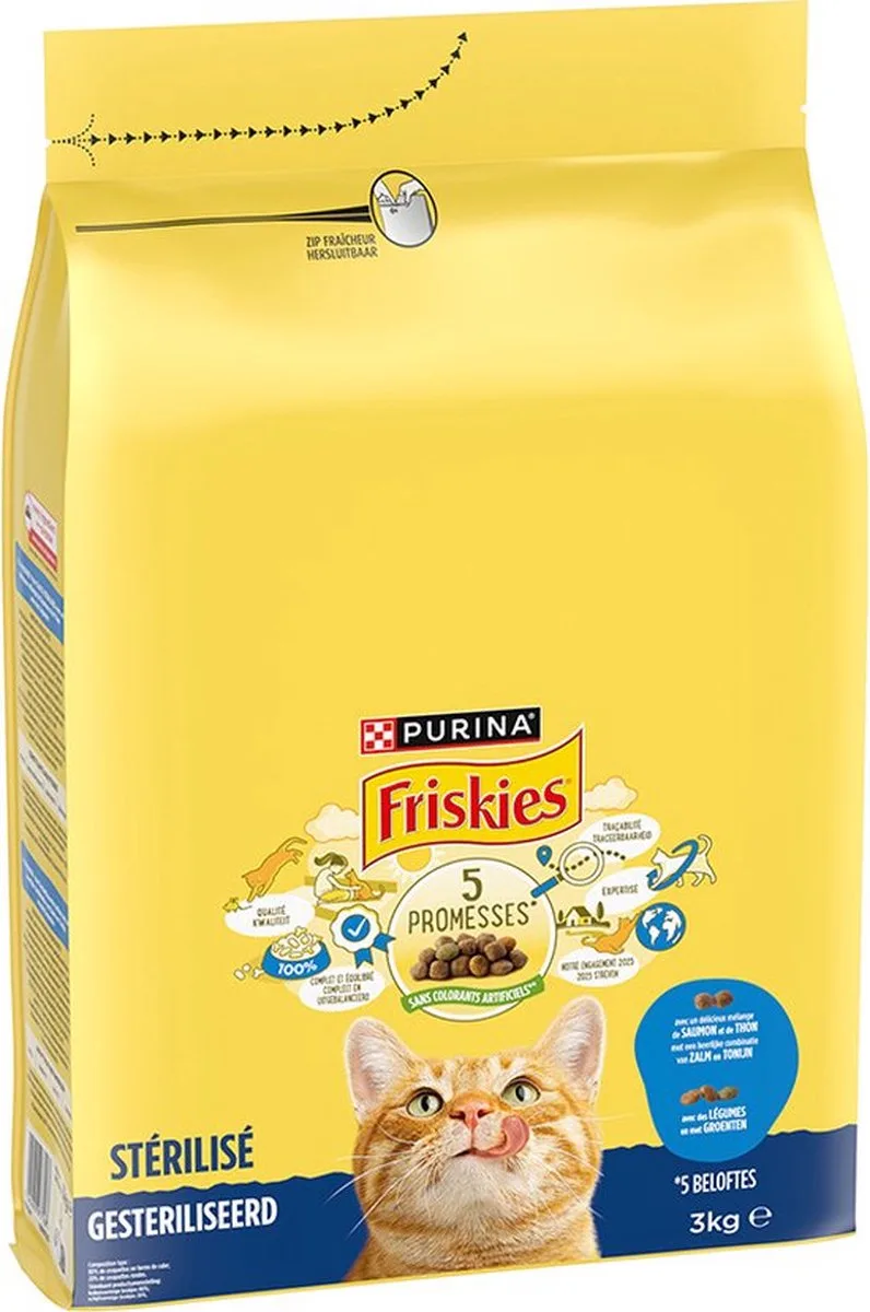 3x Friskies droogvoer voor katten - zalm, tonijn & groenten - kattenbrokken voor gesteriliseerde katten- 3kg de Friskies – photo produit