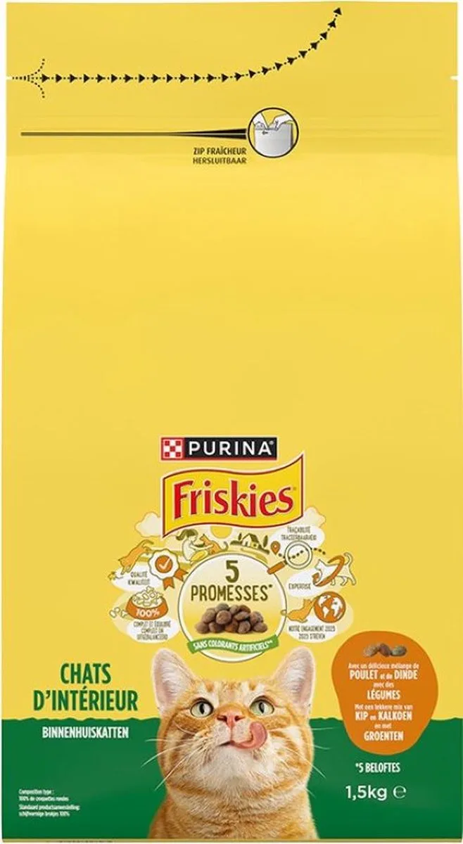 5x Friskies droogvoer voor katten - kalkoen, Kip & Groenten - kattenvoer voor binnenhuiskatten- 1.5kg by Friskies – product photo