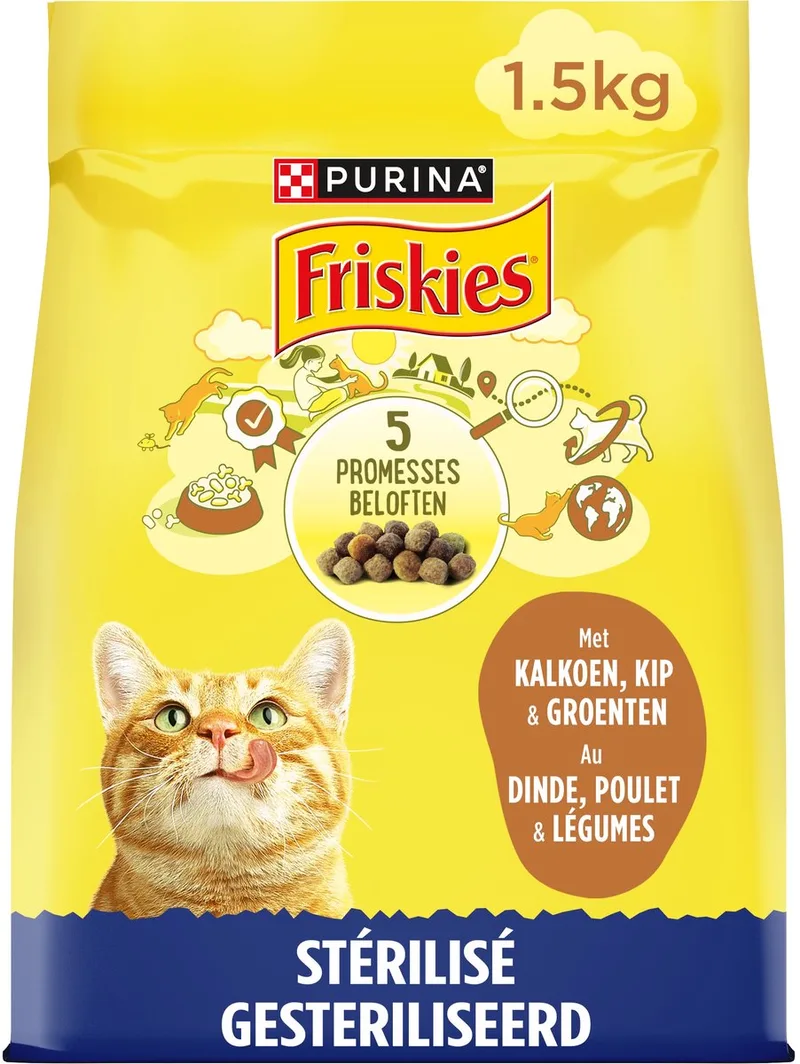 droogvoer voor katten - kalkoen & kip - voor gesteriliseerde katten -1500g by Friskies – product photo