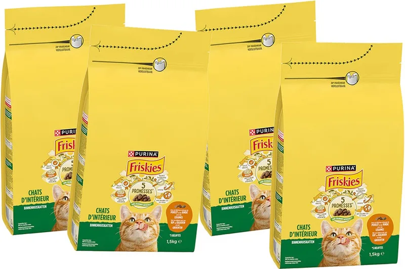 droogvoer voor katten - Kip & Groenten - kattenvoer voor binnenhuiskatten - 4 zakken - 4 x 1500g von Friskies – Produktfoto