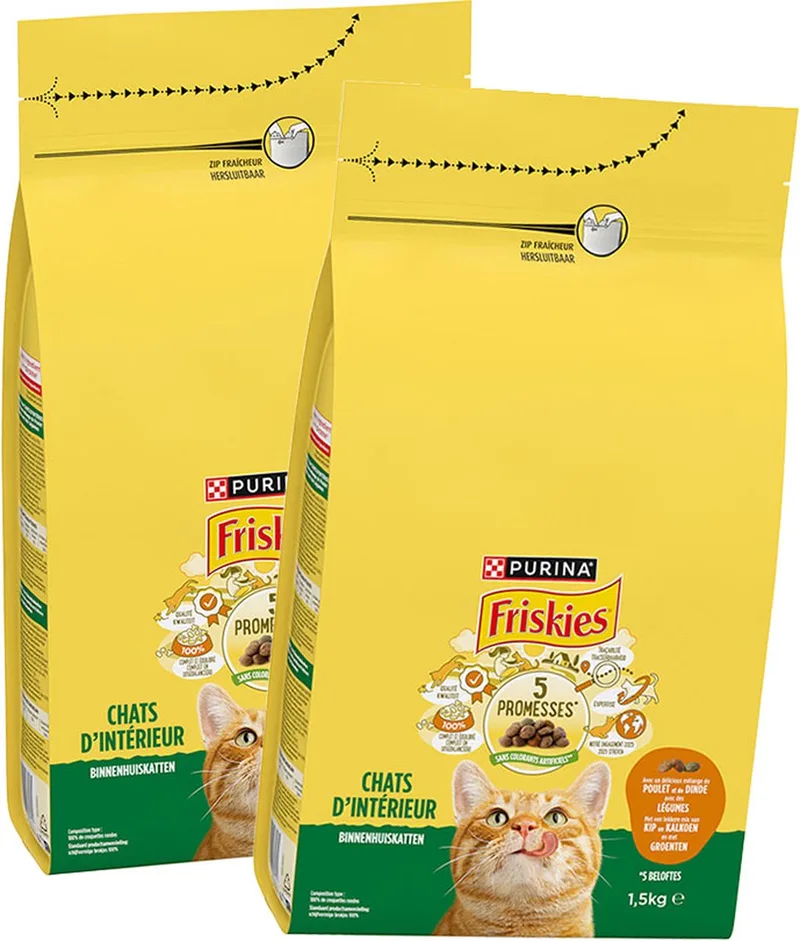droogvoer voor katten - Kip & Groenten - kattenvoer voor binnenhuiskatten - 2 zakken - 2 x 1500g by Friskies – product photo