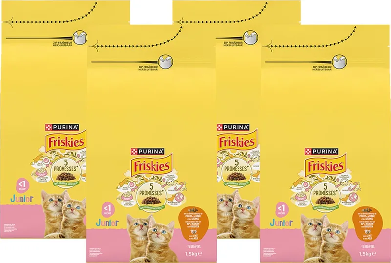 droogvoer voor katten - kip, kalkoen & groenten - met melk - voor junior katten - 1500g x 4 de Friskies – photo produit