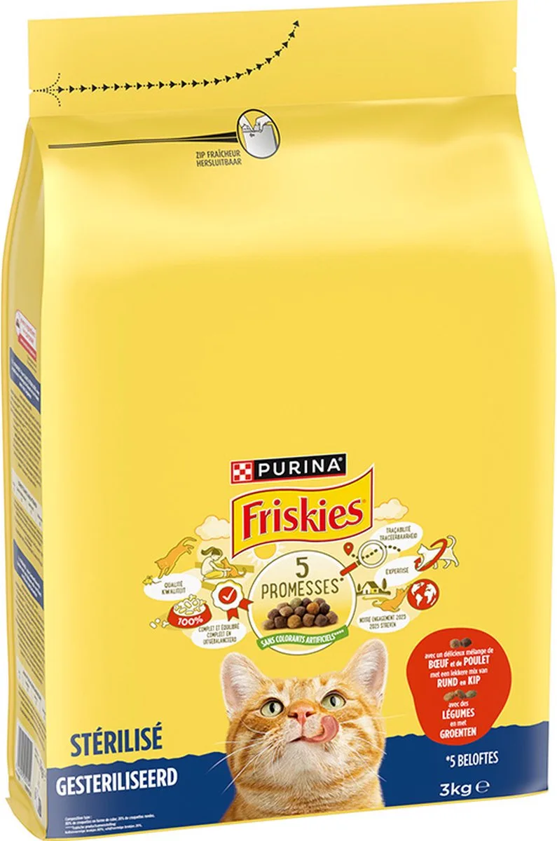 droogvoer voor katten - rund, kip & groenten - voor gesteriliseerde katten - 3000g von Friskies – Produktfoto