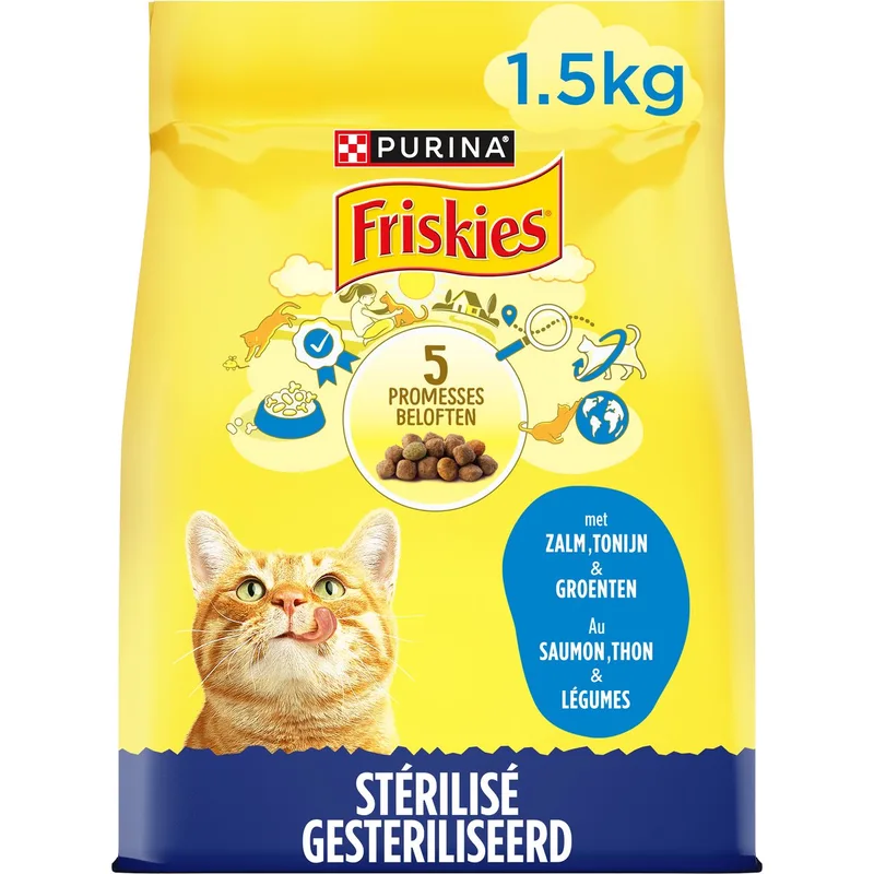 droogvoer voor katten - zalm, tonijn & groenten - kattenbrokken voor gesteriliseerde katten- 1.5kg by Friskies – product photo