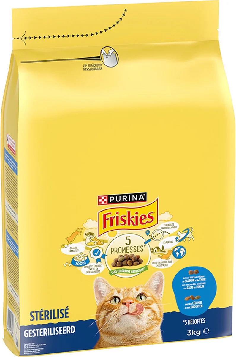 droogvoer voor katten - zalm, tonijn & groenten - kattenbrokken voor gesteriliseerde katten- 3kg fra Friskies – produktbillede