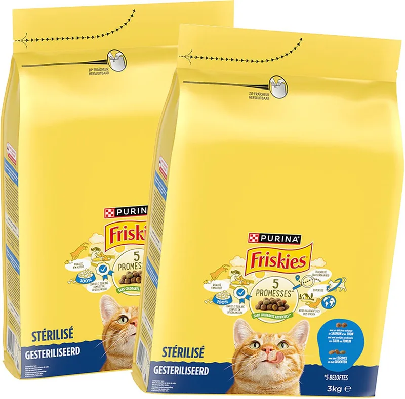 droogvoer voor katten - zalm, tonijn & groenten - kattenbrokken voor gesteriliseerde katten - twee zakken - 2 x 3000g de Friskies – photo produit