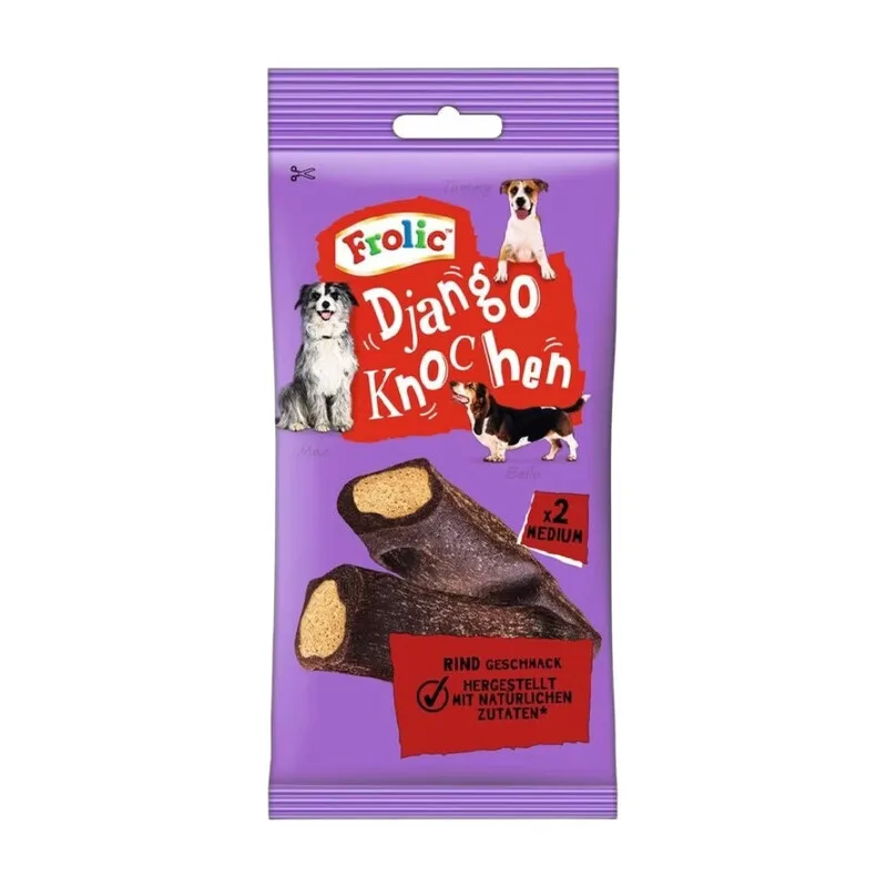 Django Knochen für mittelgroße Hunde mit Rind, 2 Stück – Kauintensive Leckerlis, ohne künstliche Aromastoffe von Frolic – Produktfoto