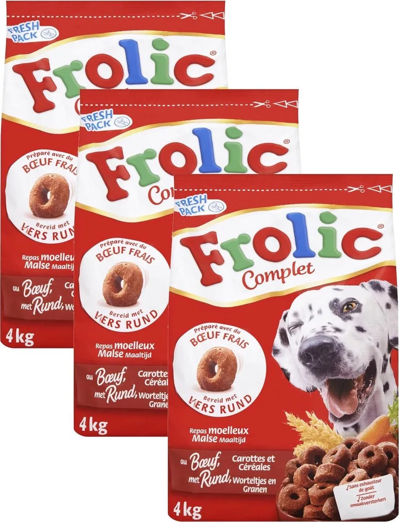 hond - adult - droogvoer - rund - 3 x 4kg by Frolic – product photo