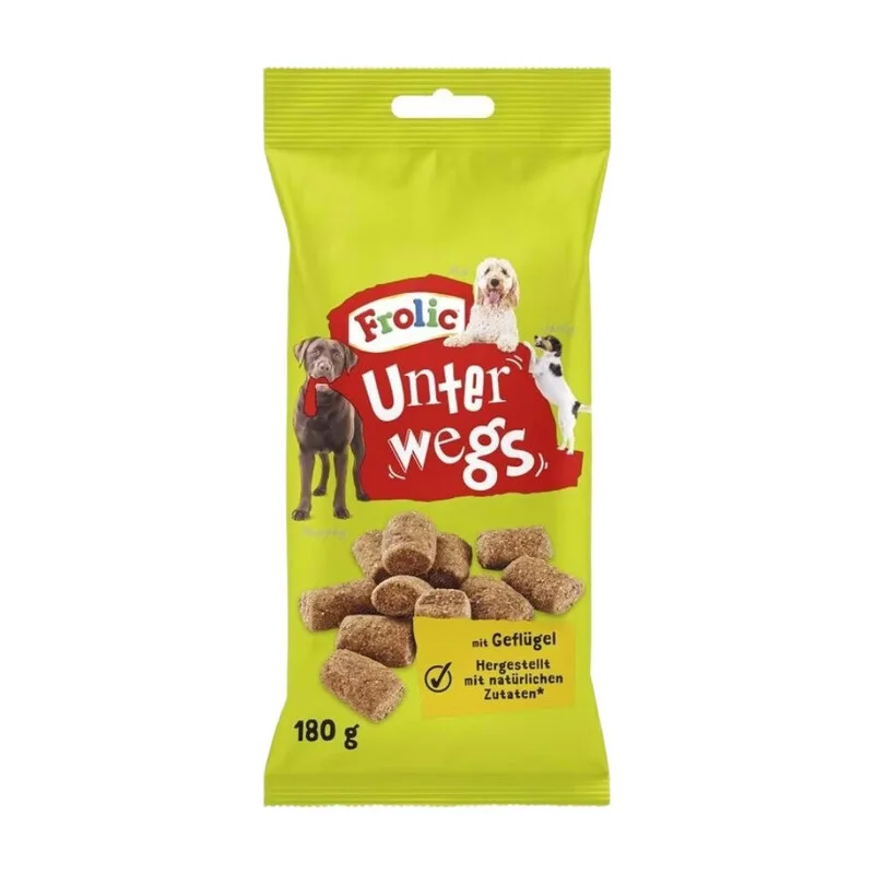 Unterwegs Geflügel-Leckerlis für Hunde, 180 g – Kauintensive Snacks, ohne künstliche Aromastoffe von Frolic – Produktfoto