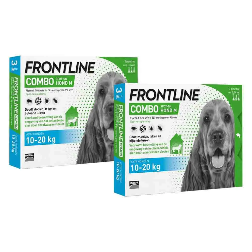 2x Frontline Combo Spot On Anti Vlooien en Teken Druppels Hond M 3 pipetten de Frontline – photo produit