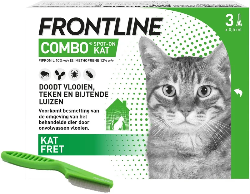 Combo Kat Anti Vlooienmiddel en Tekenmiddel - 3 Pipetten + Vlooienkam de Frontline – photo produit