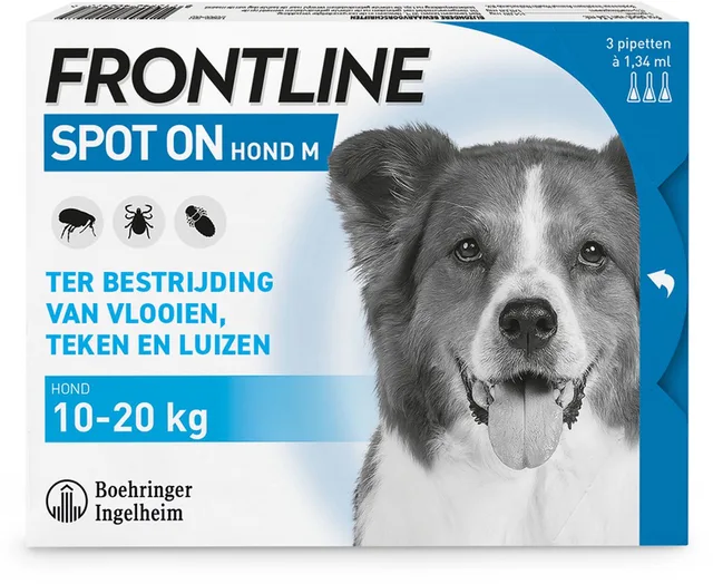 Spot-On Hond M 10 - 20 KG - Anti vlooien- en tekenmiddel - Vlooiendruppels - 3 pipetten