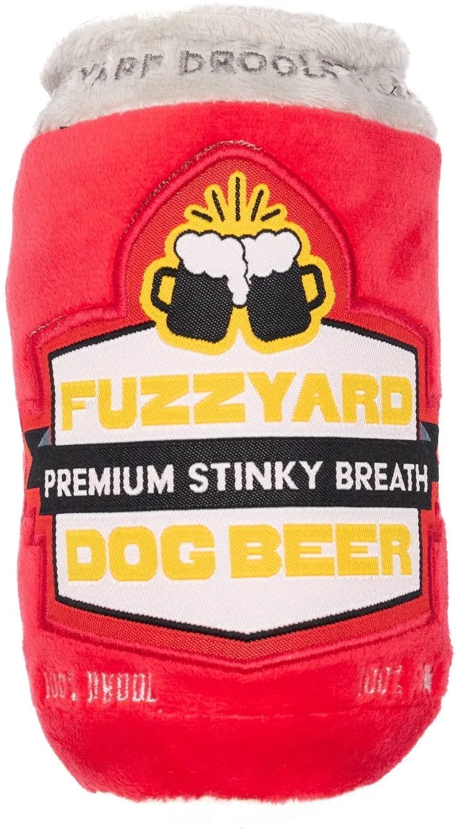 Dog Beer - pluche hondenspeeltje met pieper van FuzzYard in Wit, Zwart – productfoto