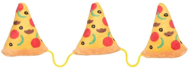 Fuzzyard 3 pizzastukken aan touw met catnip pluche 15x6 cm