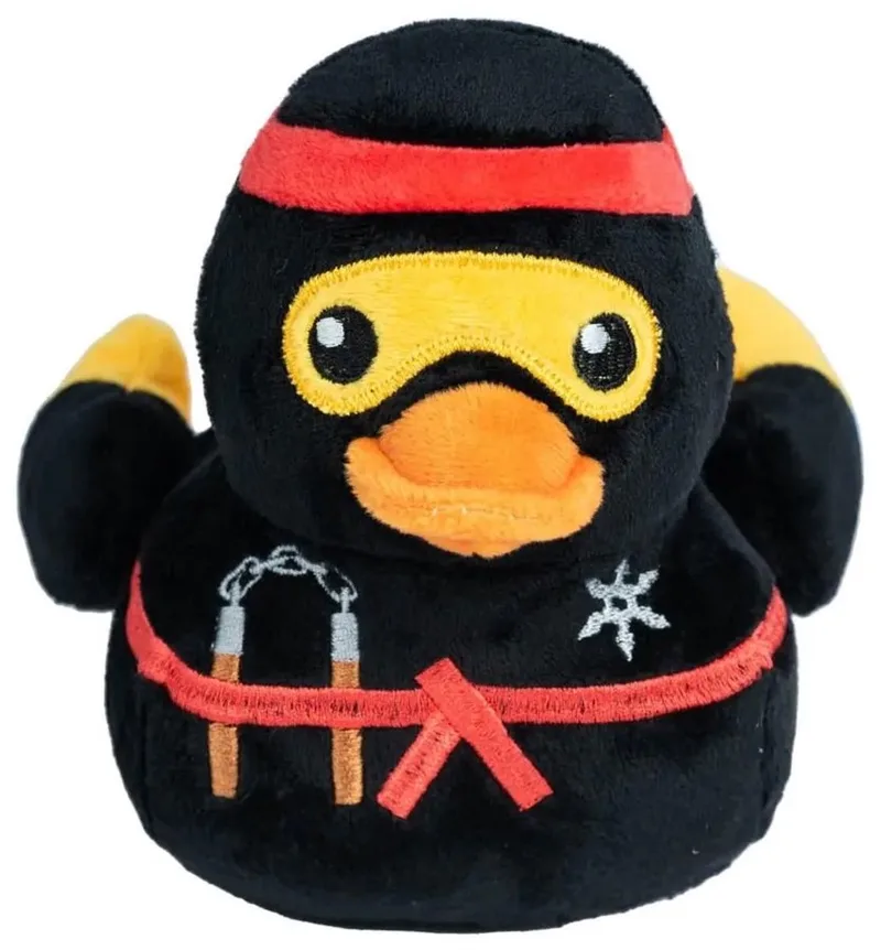 Quackson Five Duck Quackie Chan - pluche hondenspeeltje met pieper by FuzzYard in White, Black – product photo