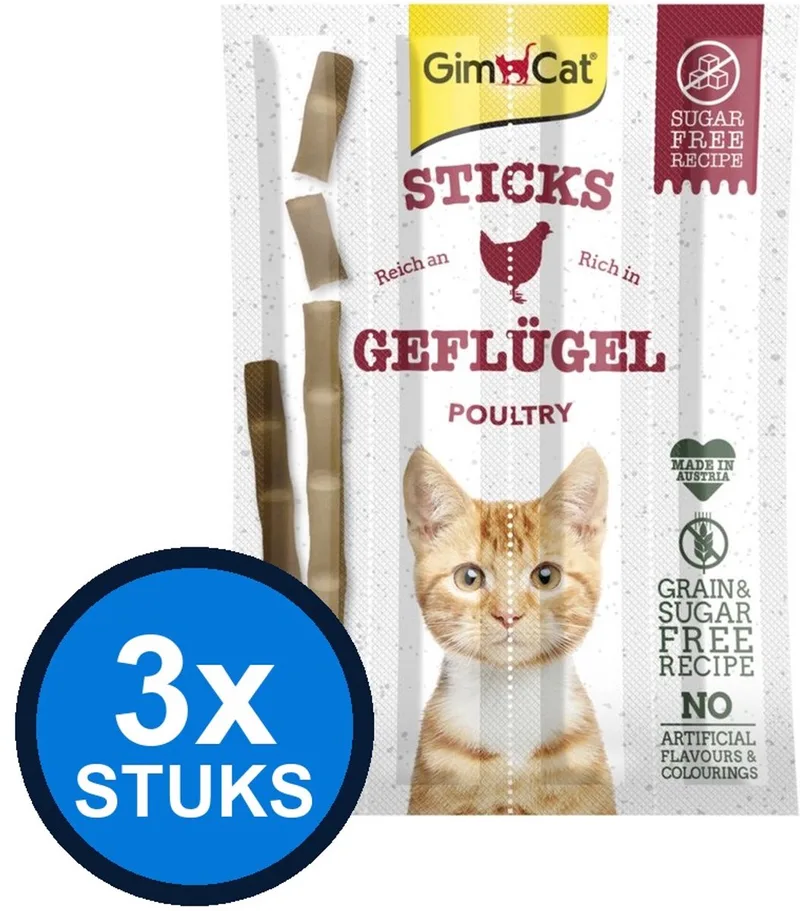3x GimCat Sticks Gevogelte - Kattensnack - 4 stuks de GimCat – photo produit