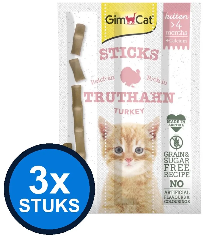 3x GimCat Sticks Kitten Kalkoen - Kattensnack - 3 stuks de GimCat – photo produit