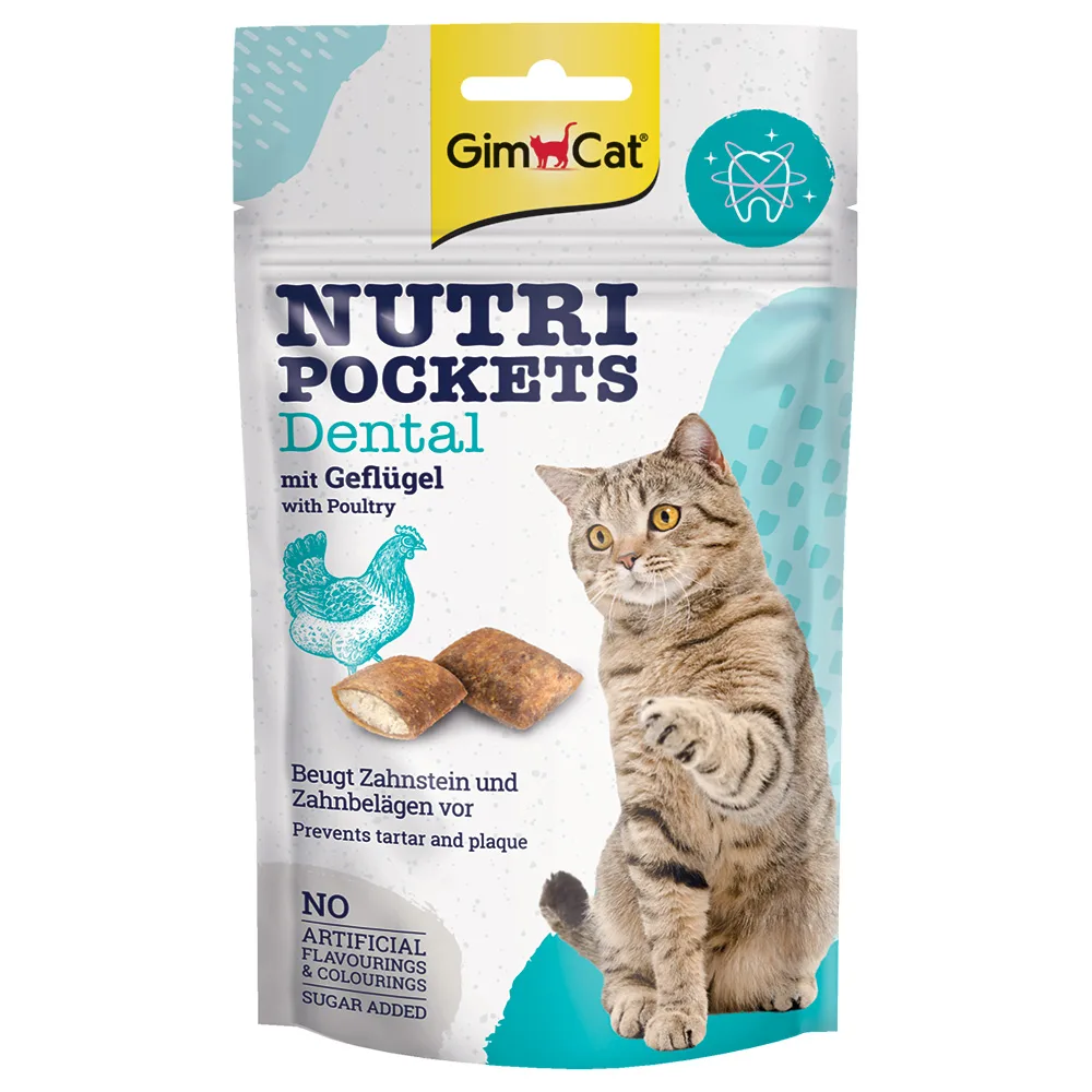 6x 60g GimCat Nutri Pockets Dental met gevogelte kattensnacks van GimCat – productfoto