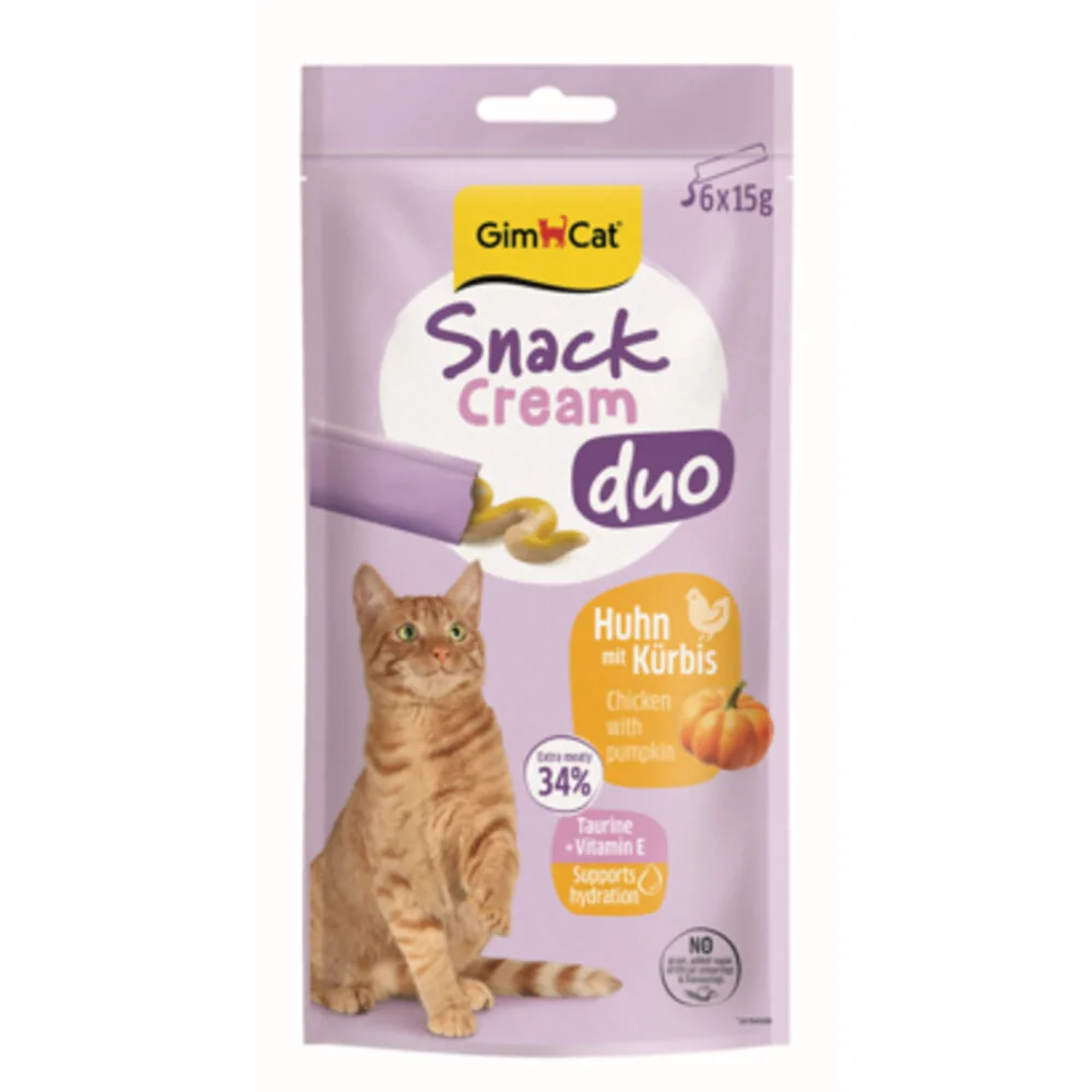 Kattensnack Cream Duo Kip & Pompoen 6 x 15 gr van GimCat – productfoto