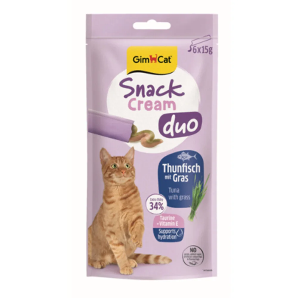 Kattensnack Cream Duo Tonijn & Gras 6 x 15 gr van GimCat – productfoto