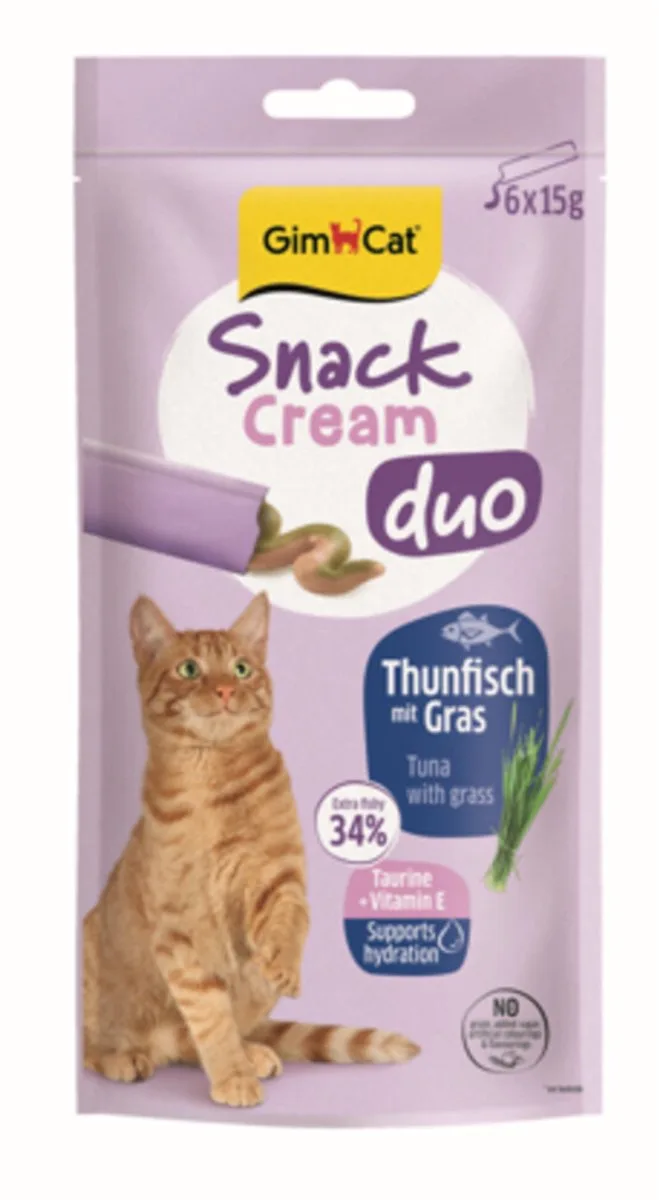 Kattensnack Cream Duo Tonijn & Gras - 8 x 6 x 15 gr - Voordeelverpakking by GimCat – product photo