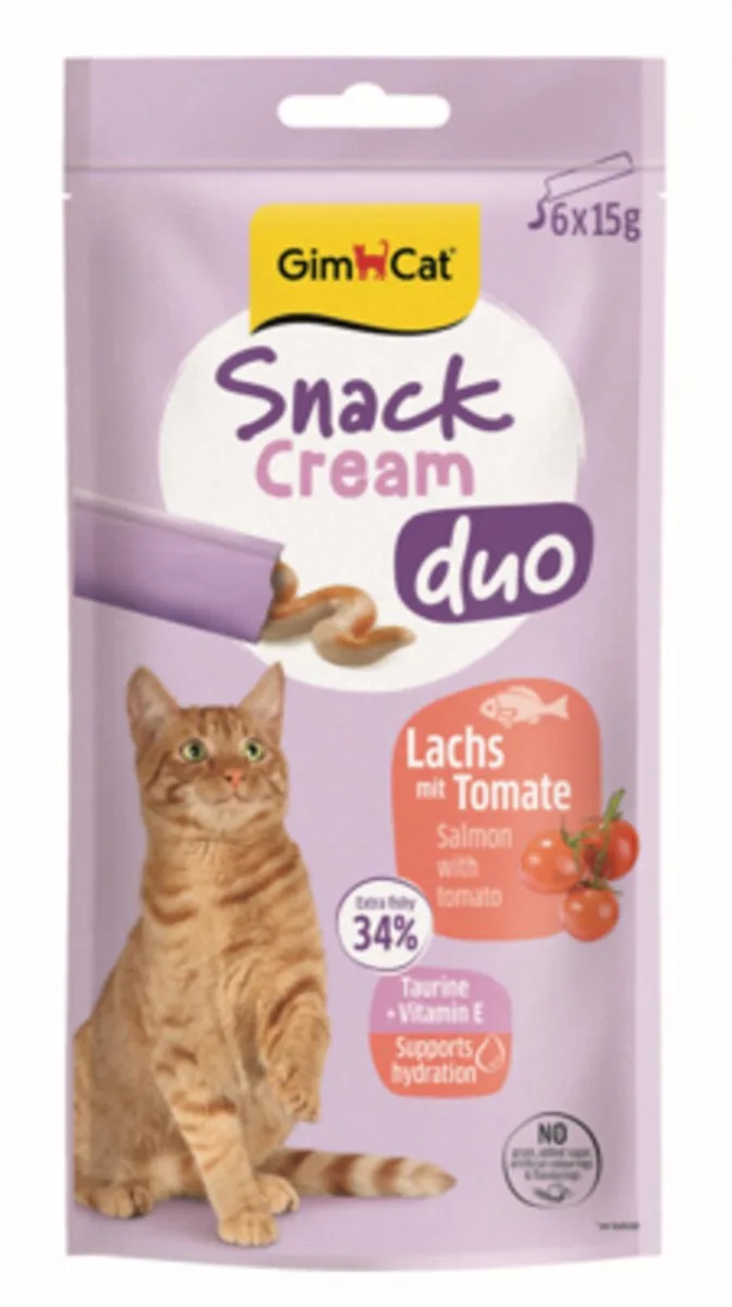 Kattensnack Cream Duo Zalm & Tomaat - 6 x 15 gr von GimCat – Produktfoto