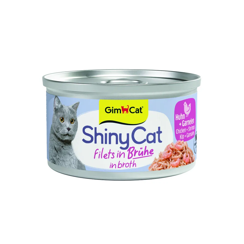 Kattenvoer Nat ShinyCat Filets in Bouillon Kip & Garnalen 70 gr de GimCat – photo produit