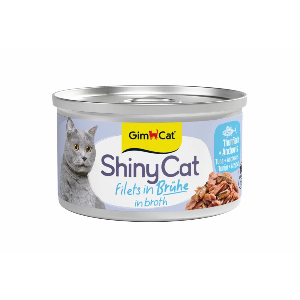 Kattenvoer Nat ShinyCat Filets in Bouillon Tonijn & Anjovis 70 gr de GimCat – photo produit