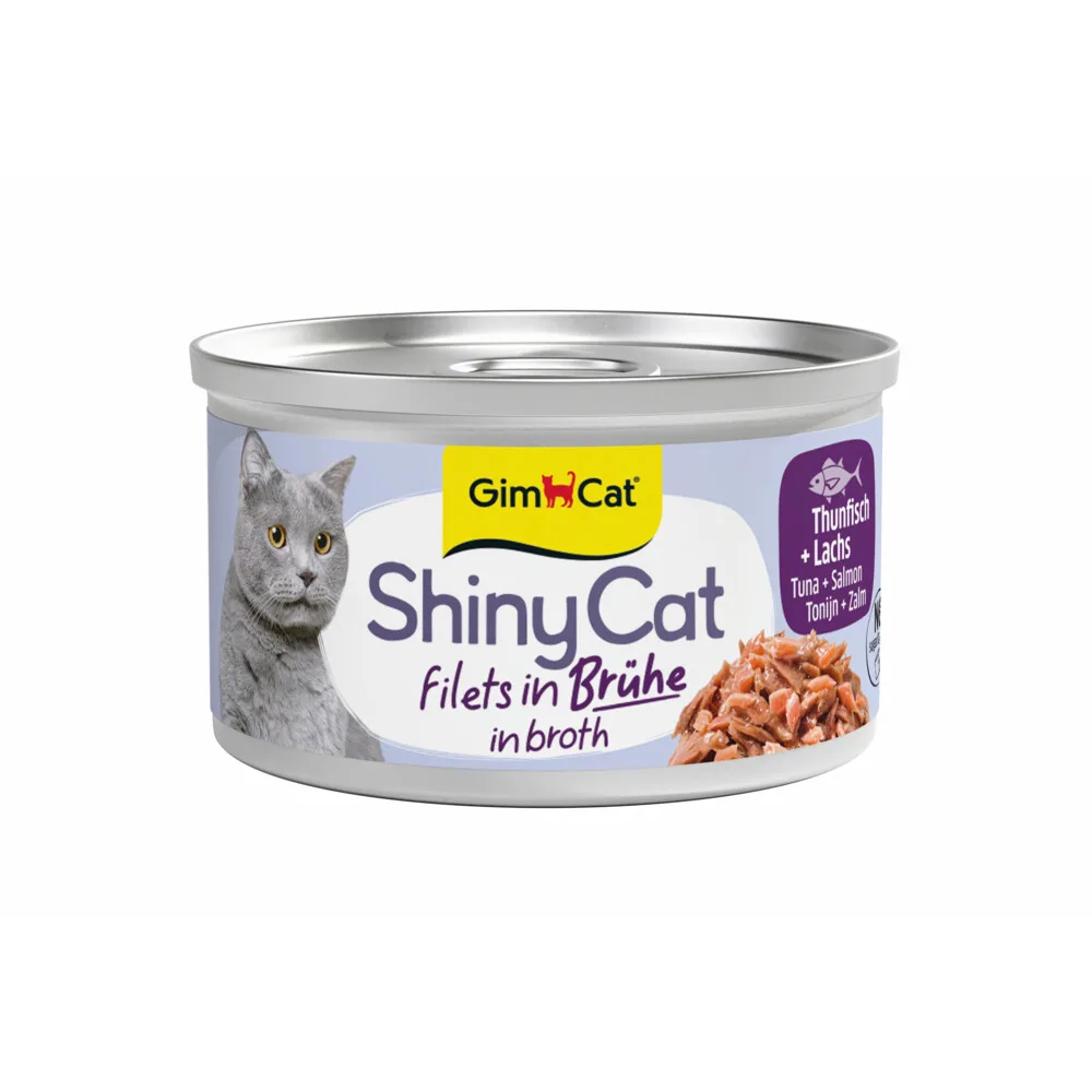 Kattenvoer Nat ShinyCat Filets in Bouillon Tonijn & Zalm 70 gr de GimCat – photo produit