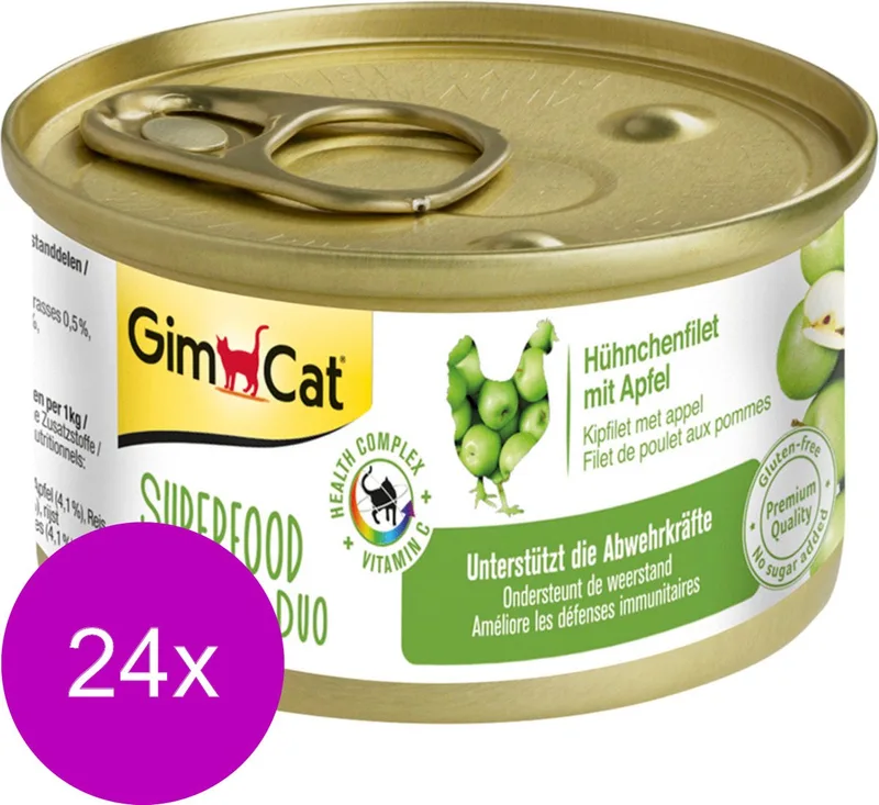 Superfood Shinycat Duo 70 g - Kattenvoer - 24 x Kipfilet&Appel von GimCat – Produktfoto
