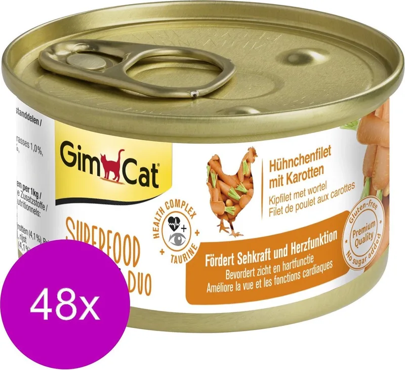 Superfood Shinycat Duo 70 g - Kattenvoer - 48 x Kipfilet&Wortel von GimCat – Produktfoto