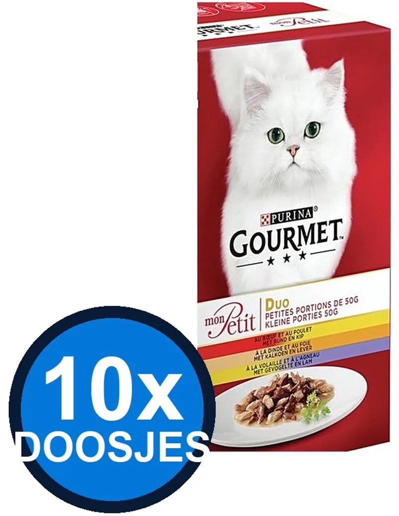 10x Gourmet - Mon Petit Duo Vlees - Kattenvoer Natvoer - 6x50g fra Gourmet – produktbillede