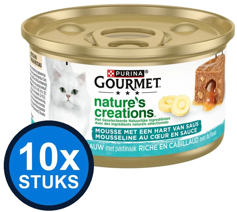 10x Gourmet - Nature's Creations Mousse met Saus Kabeljauw - Kattenvoer Natvoer - 85 g von Gourmet – Produktfoto