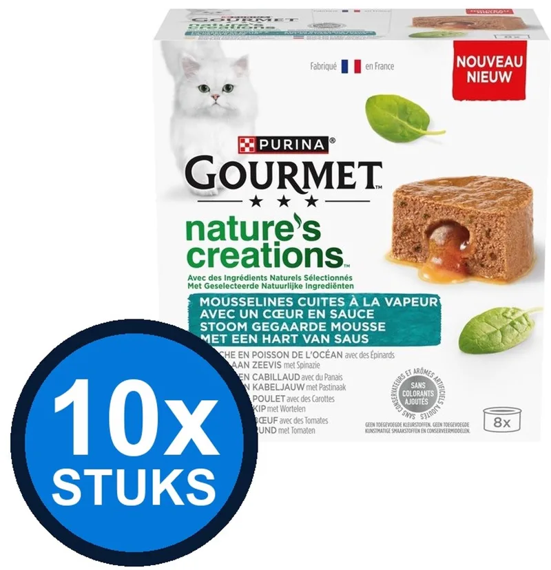 10x Gourmet - Nature's Creations Mousse met Saus Zeevis - Kattenvoer Natvoer - 8x85g von Gourmet – Produktfoto