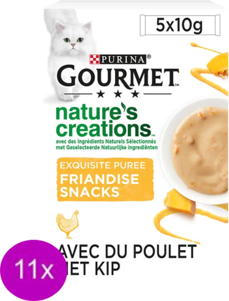 11x Gourmet - Nature's Creations Puree Kip & Pompoen - Kattenvoer Natvoer - 5x10g de Gourmet – photo produit