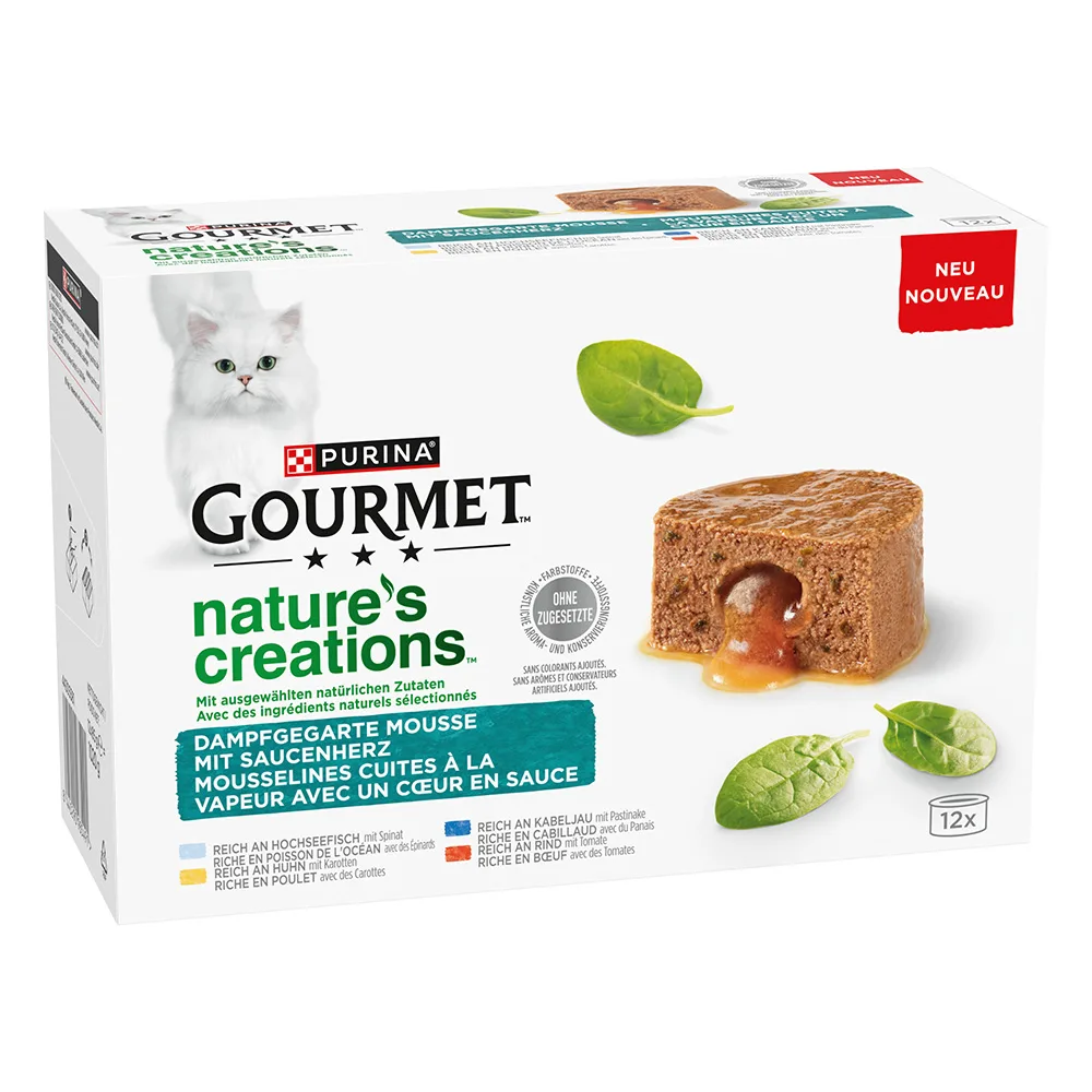12x 85g Gourmet Nature's Creations Gravy Heart met Zeevis, Kip, Kabeljauw en Rund nat kattenvoer van Gourmet – productfoto