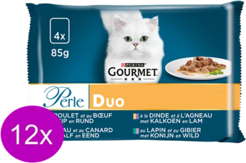 12x Gourmet Perle - Duo Vlees - Kattenvoer - 4x85g de Gourmet – photo produit