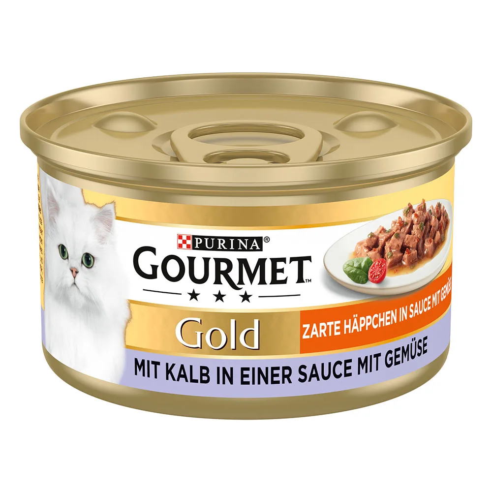 12x85g Gold Fijne Hapjes in Saus Kalfsvlees & Groenten Gourmet Kattenvoer de Gourmet – photo produit