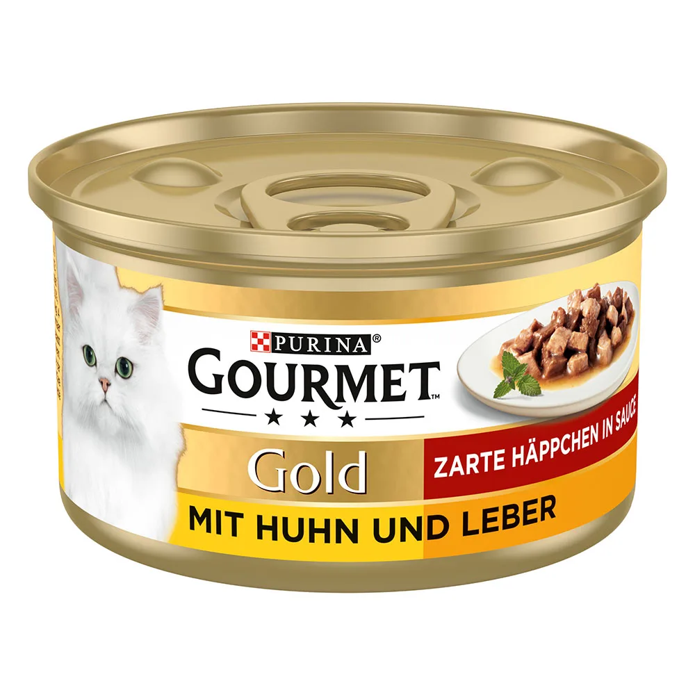 12x85g Gold Fijne Hapjes in Saus Kip & Lever Gourmet Kattenvoer de Gourmet – photo produit