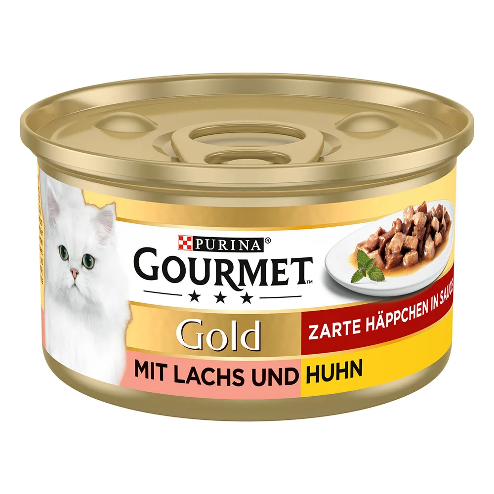 12x85g Gold Fijne Hapjes in Saus Zalm & Kip Gourmet Kattenvoer de Gourmet – photo produit