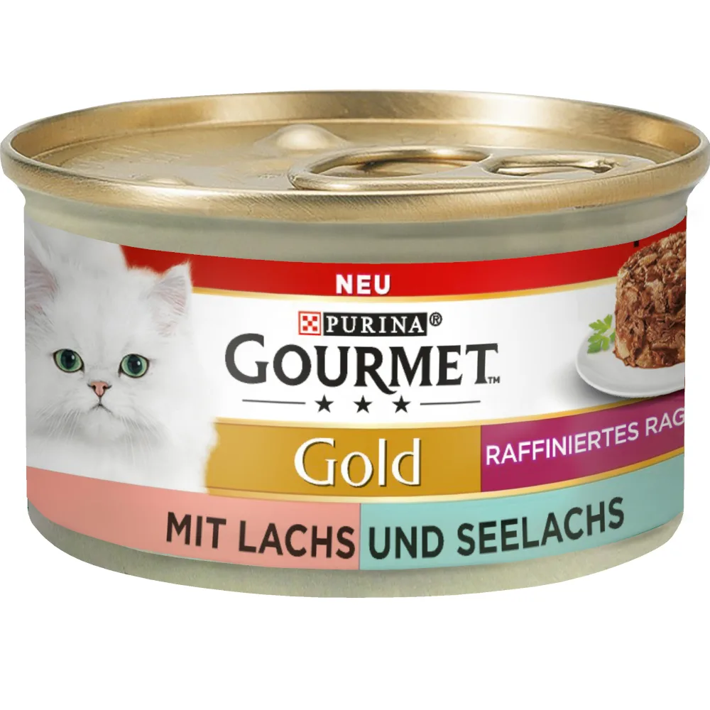12x85g Gold Hartig Torentje Zalm en Koolvis Duo Gourmet Kattenvoer by Gourmet – product photo