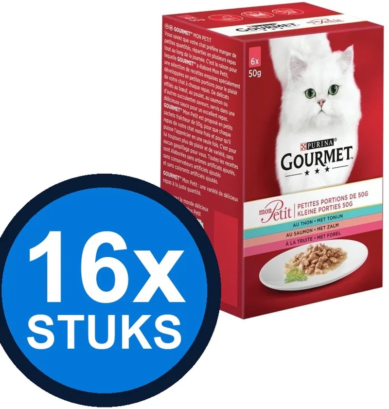 16x Gourmet - Mon Petit Vis - Kattenvoer Natvoer - 6x50g de Gourmet – photo produit