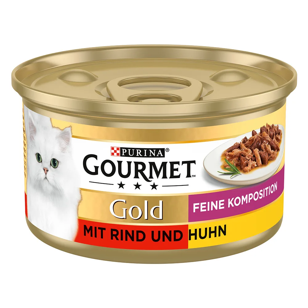 24x 85g Gourmet Gold Fijne Samenstelling Rundvlees en Kip Nat Kattenvoer van Gourmet – productfoto